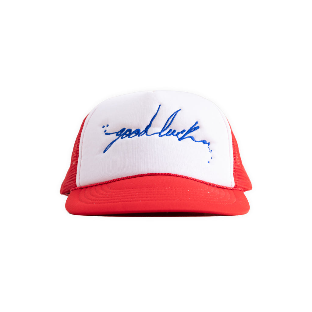"Good Luck Drip" Trucker Hat - Polyester (RED/WHITE)