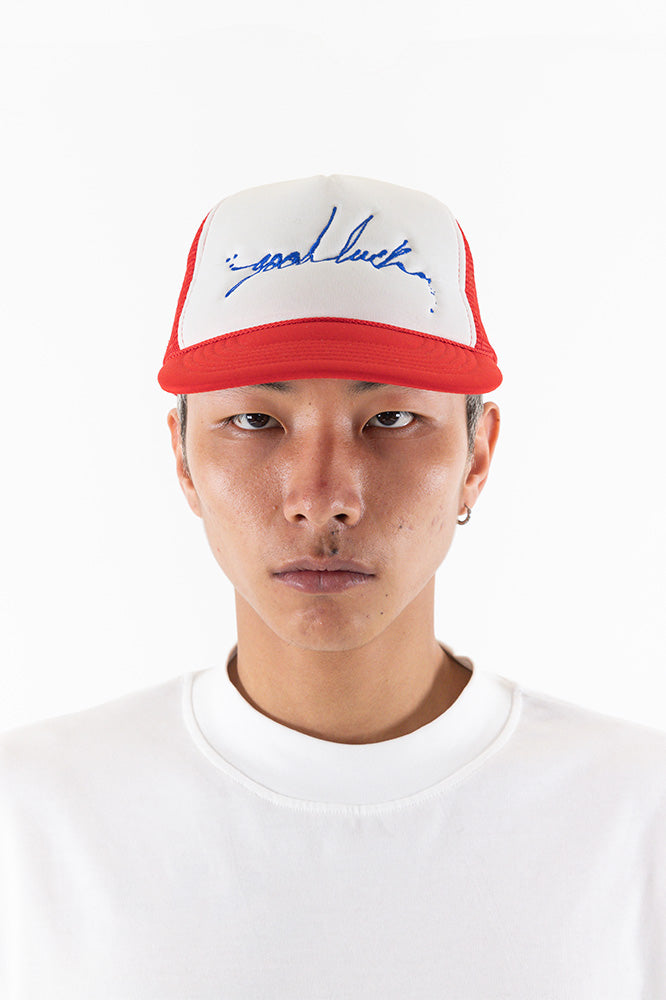 "Good Luck Drip" Trucker Hat - Polyester (RED/WHITE)