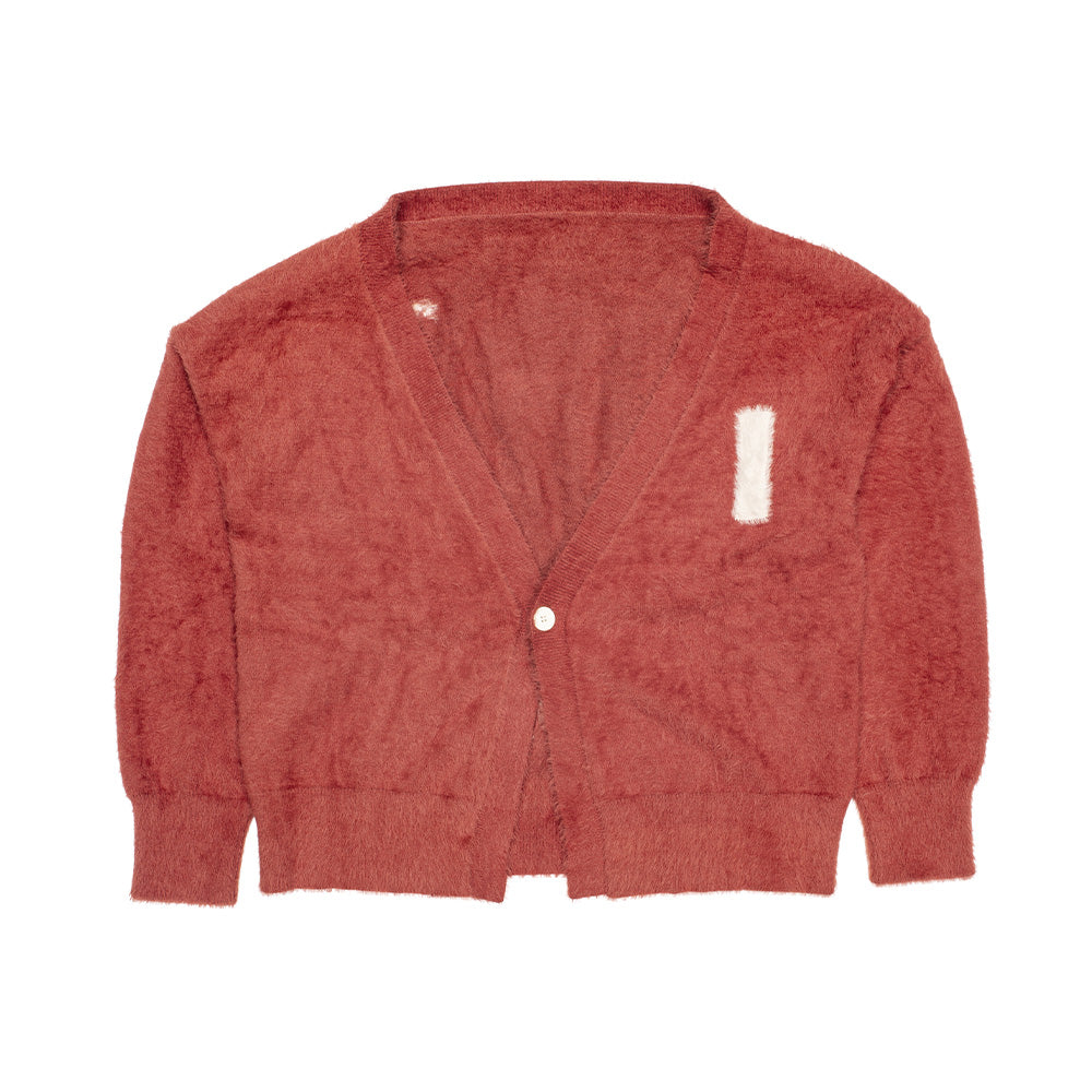 RED BRUSHED COTTON CARDIGAN